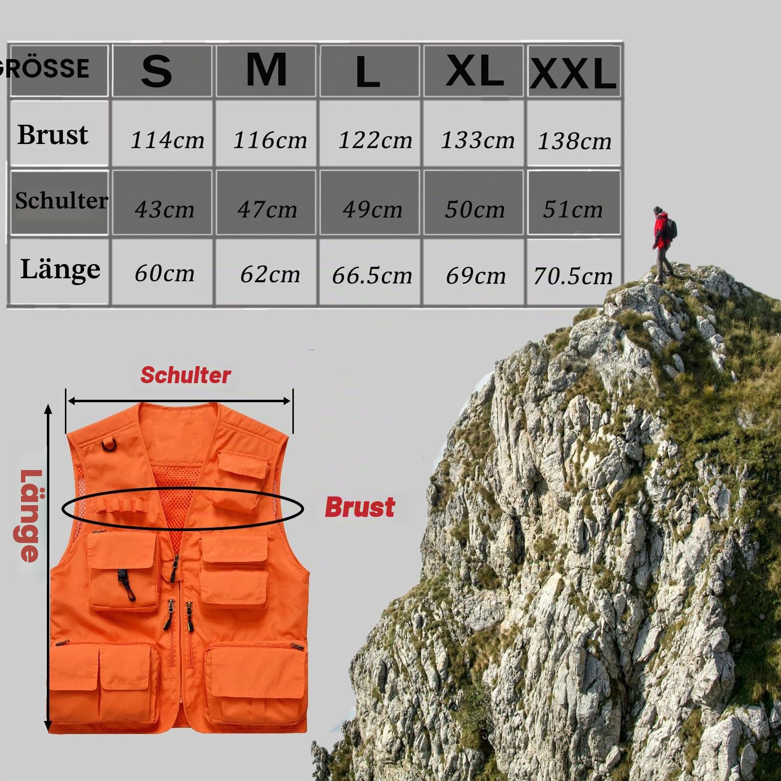 Herren Outdoor Weste Anglerweste Sommer Leicht Schnelltrockenweste Ärmellos Weste mit Viele Taschen für Angeln Safari Camping Wandern Reisen Cargo Jagd Sport