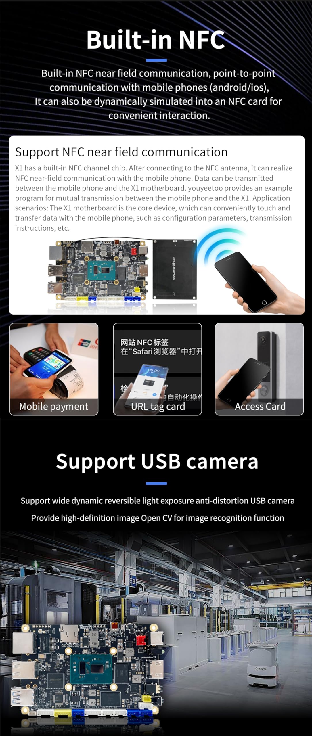 youyeetoo X1 – N5105 – Ordenador de una sola placa – Servidor multimedia 4K dual – Ranuras M.2 duales, soporta 2280 NVMe mSATA SSD/WiFi 5 y WiFi 6 módulo – PCIE 3.0 - NFC (X1 (8 GB RAM + 256 GB eMM))