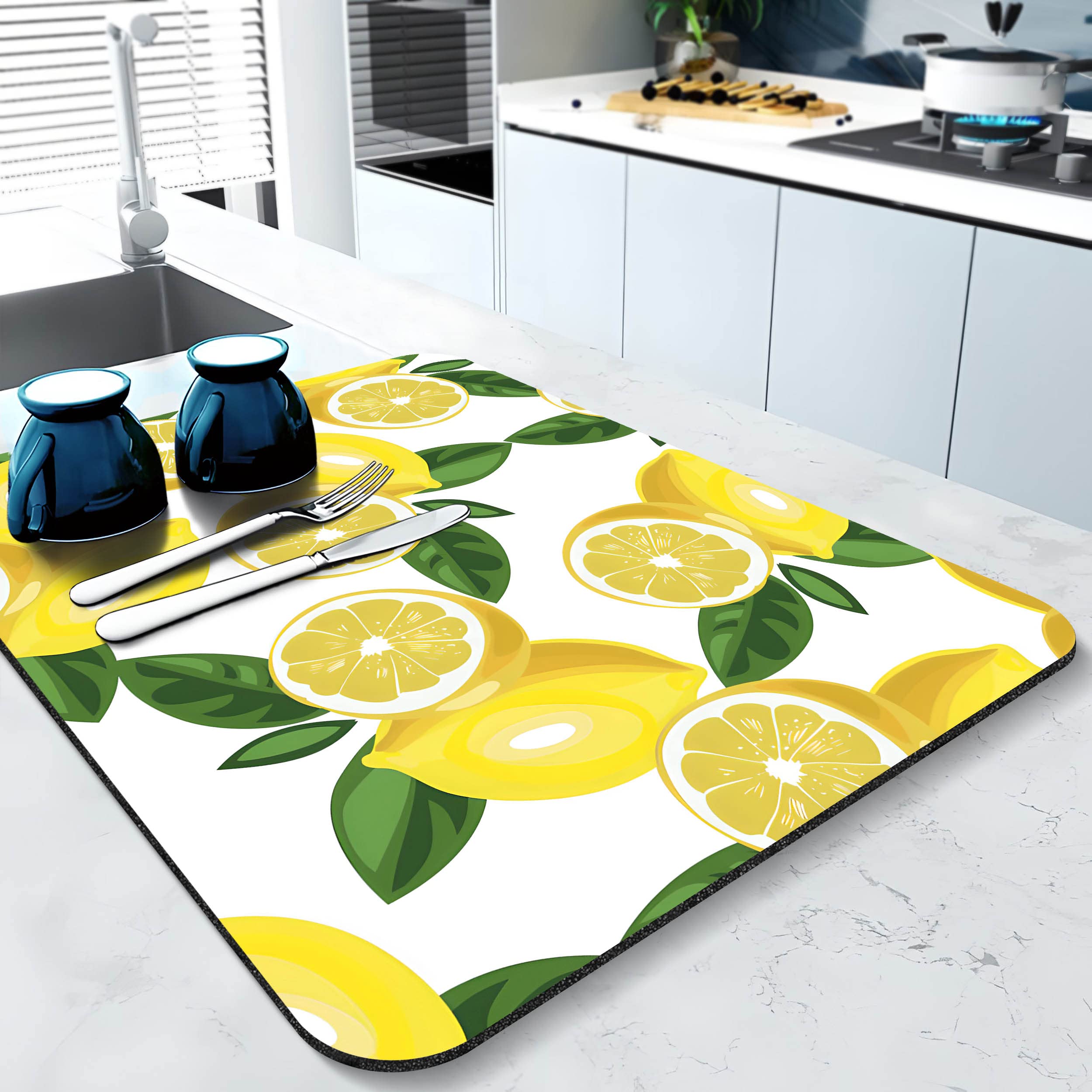 Lemon Drying Mat For Kitchen Counter Leaves Dish Drying Mat Large