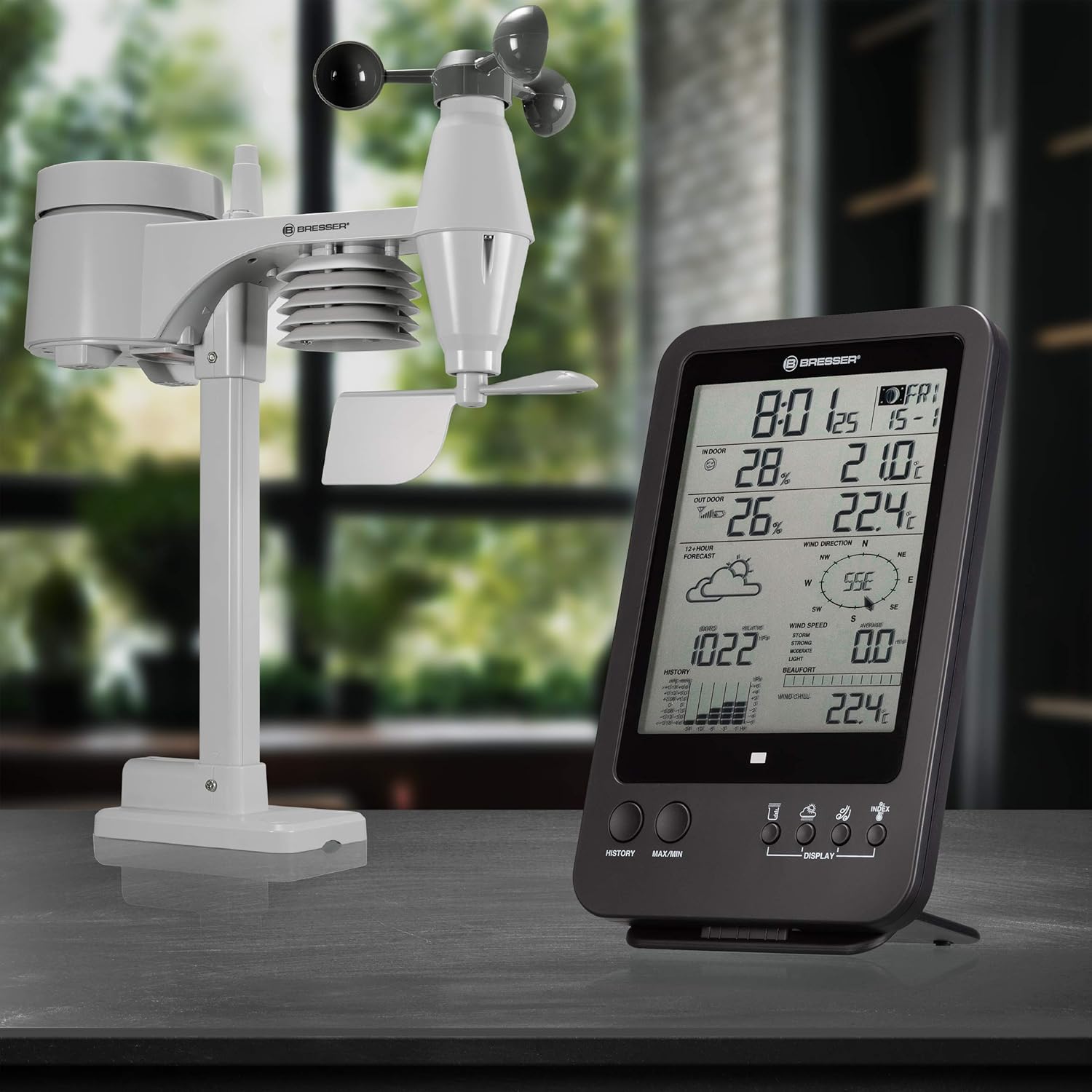 BRESSER Weather Station 5-in-1 Weather Center with All-in-One Outdoor Sensor