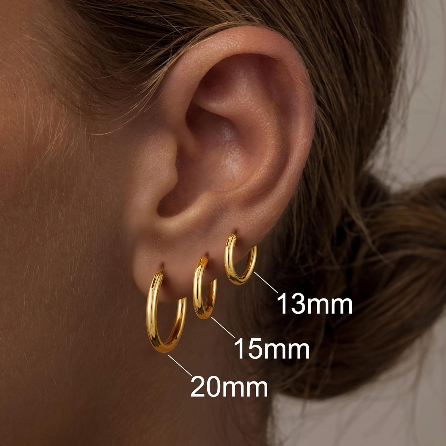 M MOOHAM Gold Plated Hoop Earrings for Women - Hypoallergenic 14K Gold Plated Hoops Earrings Set for Sensitive Ears Earring Stack for Women Trendy Jewelry Gifts Lightweight 13-60mm - Image 6