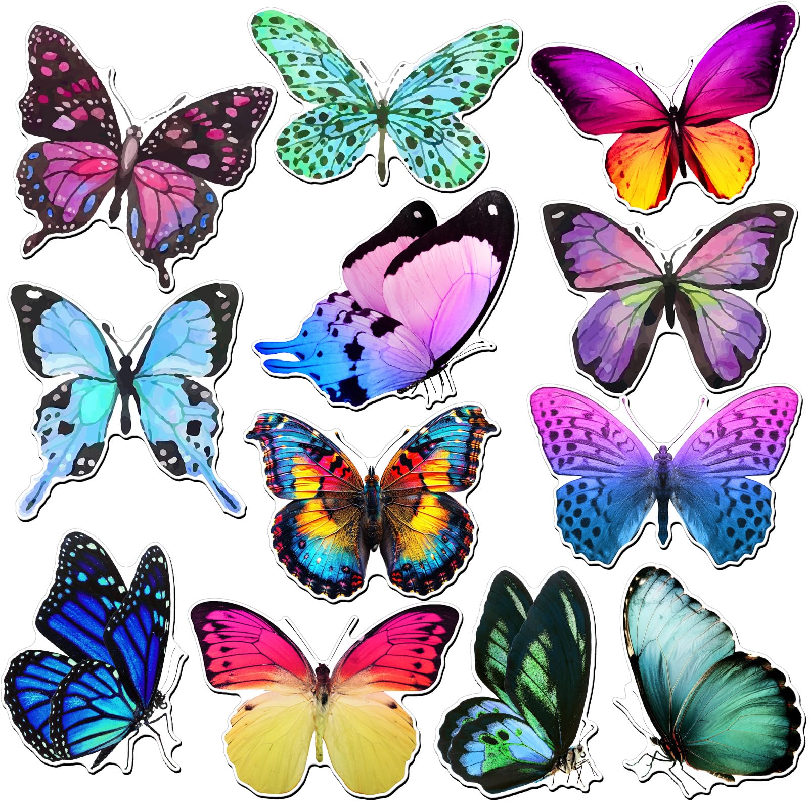Yinder 12 Pieces Butterfly Magnets Butterfly Car Magnetic Stickers Art Vintage Magnets Decal Removable Fridge Cute Magnetic Stickers for Office Home Whiteboard Car Decor (Bright Style)