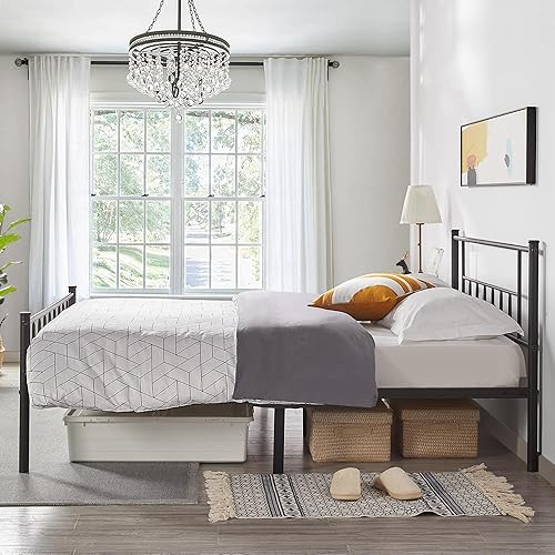 Miniatura 12 de YAHEETECH Base de cama de metal de tamaño Individual de 13 pulgadas con cabecera y plataforma de estribo, Base de cama con almacenamiento, no