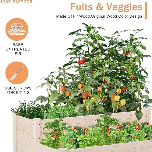 Miniatura 2 de Macetas de 3 niveles para plantas al aire libre, kit de cultivo elevado, caja de jardinera, cajas de jardín elevadas al aire libre, maceta de madera