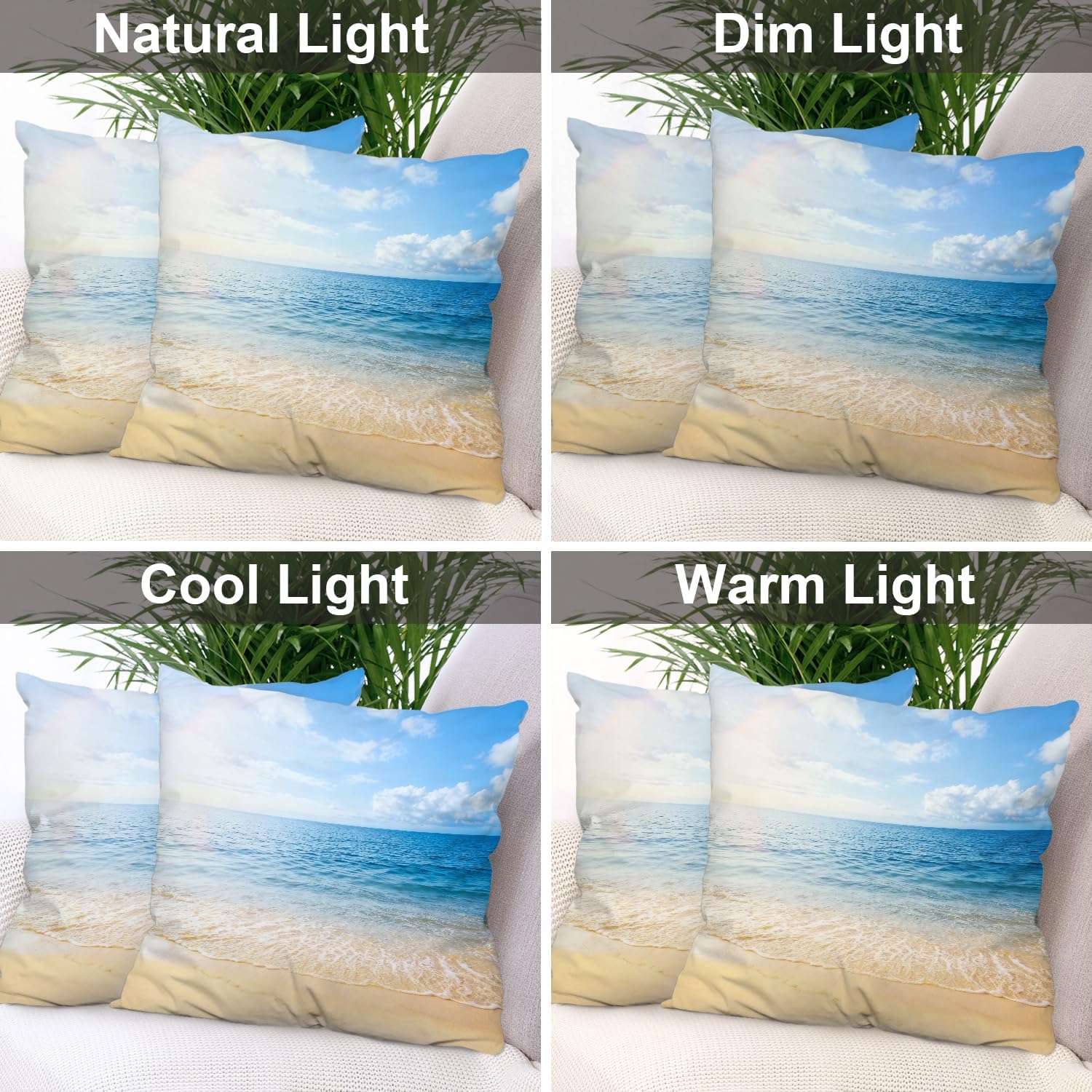 Batmerry Summer Beach Blue Decorative Pillow Covers, 22 x 22 Inch Sunset Reflection On The Sea View with Sunlight Double Sided Throw Pillow Covers Sofa Cushion Cover Square 22 Inches(Set of 2)