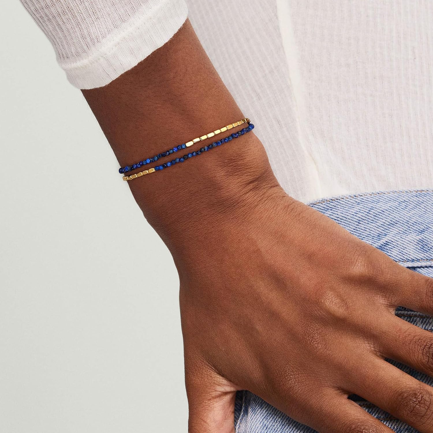 MEVECCO Bead Bracelet for Women Layered Stone Mixed Bracelets 18K Gold Plated Handmade Custom Beaded Charm Chain Bracelet Stack Jewelry Gifts - Image 4