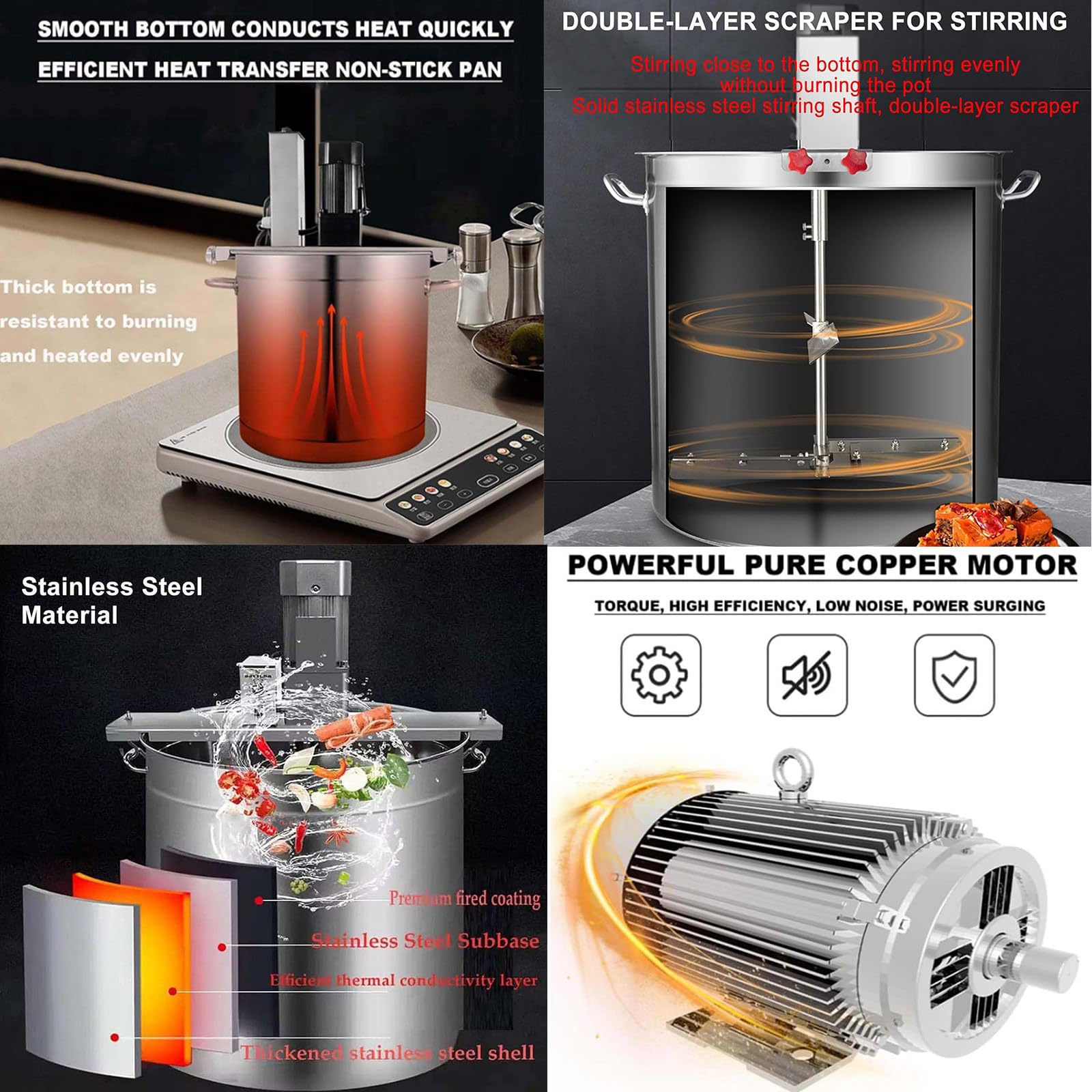 Agitador eléctrico de alimentos, mezclador automático de acero inoxidable con velocidades ajustables para olla caliente, mermelada, salsa y preparación de llenado
