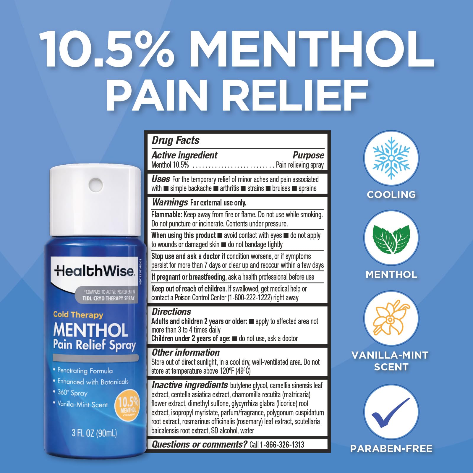HealthWise 10.5% Menthol + Vanilla Mint Scent Pain Relief Spray — Amazon image 2