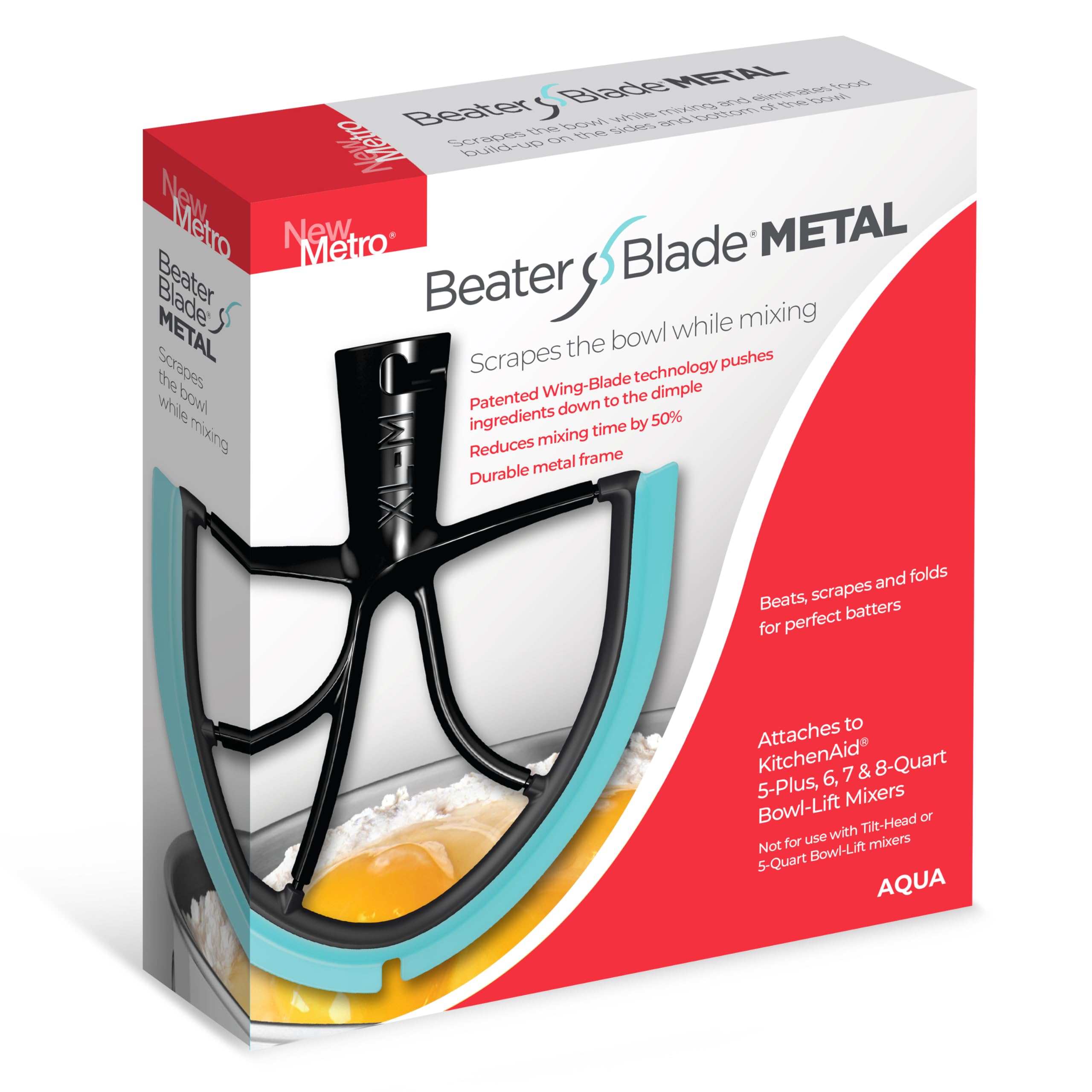 XL-MAX Metal Beater Blade, works with KitchenAid 5+, 6, 7, 8-Quart Stand Mixers, Aqua