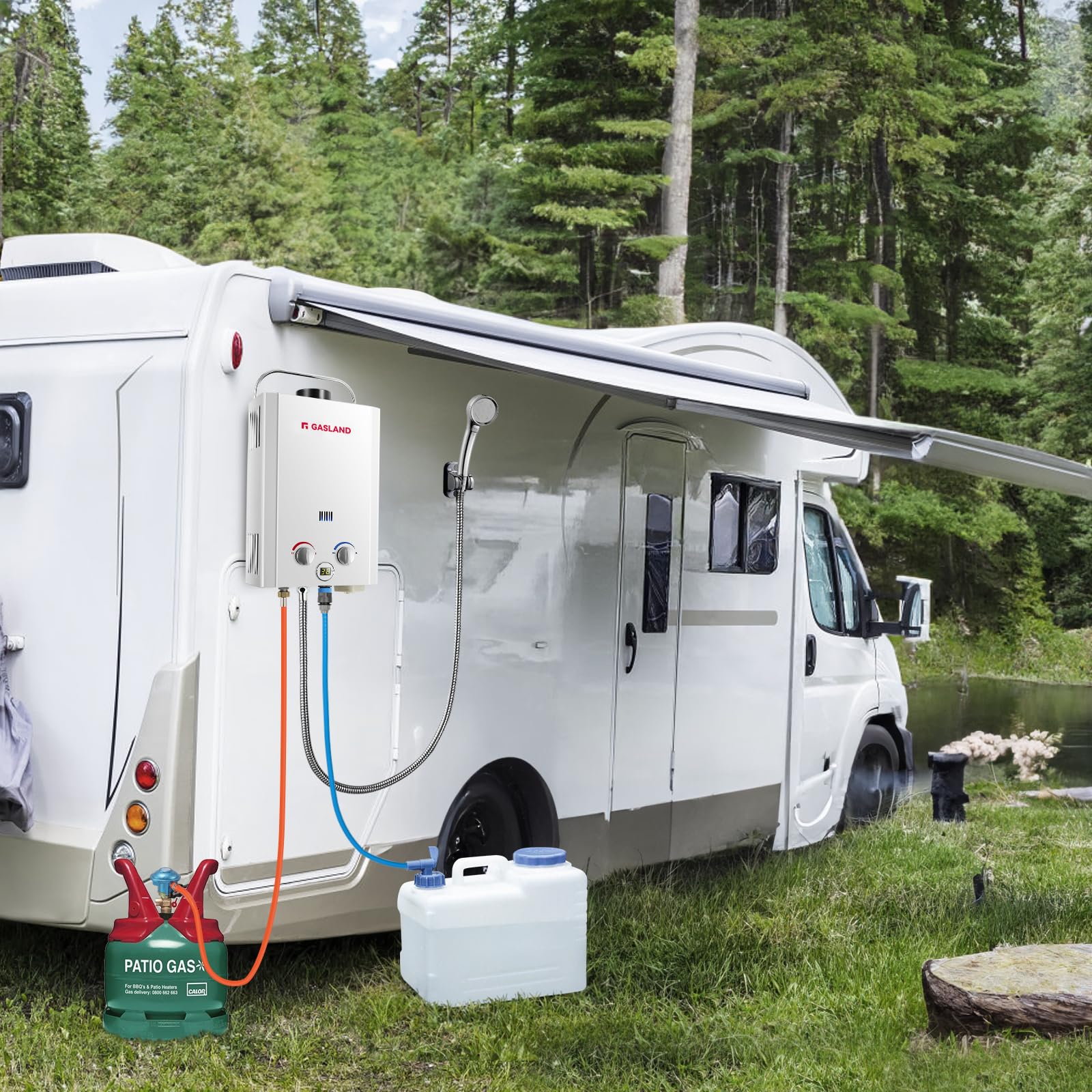 GASLAND BE158-UK - Chauffe-eau au gaz sans réservoir, 6 L, 30/37 mbar, chauffe-eau instantané LPG pour douche de camping, douche pour chevaux, camping-car et voyages