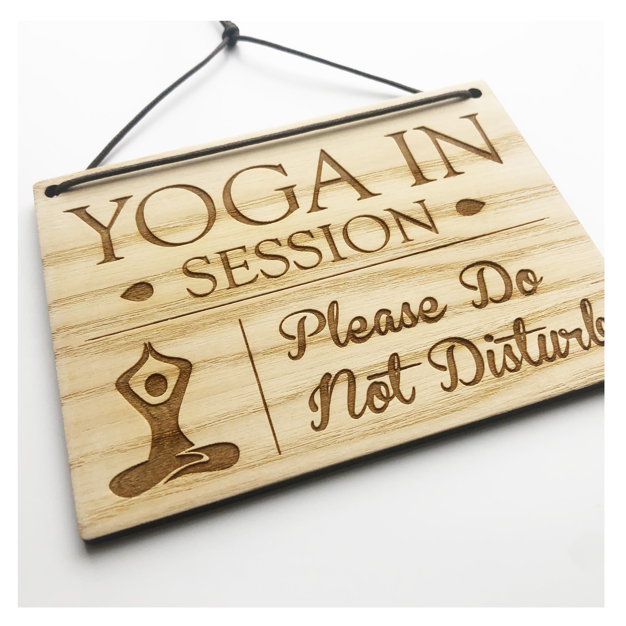Lovethis** Ash Wood Yoga In Session - Please Do Not Disturb - 140Mm X 100Mm X 4Mm Wooden Laser Engraved Rectangle Sign Plaque With Cotton Cord For Hanging