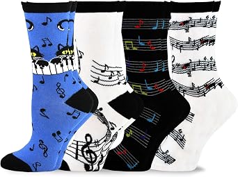 Teehee Funny Cat and Dog Lover Socks - Music Novelty Crew, Knee High, Lowcut, Ankle Multipair for Women and Men
