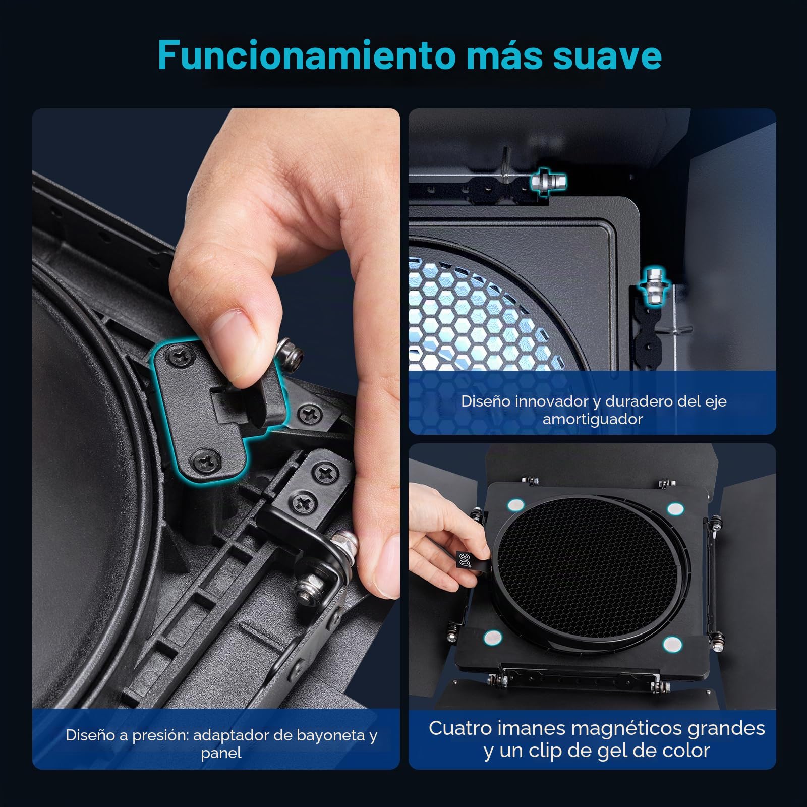 SMALLRIG Puertas de Granero de Iluminación de 8 Hojas con Adaptador de Montaje Bowens Clip de Gel de Color y Rejilla de Nido de Abeja, para SmallRig RC 120/RC 220/RC 350/ RC 450 y Otras -4204