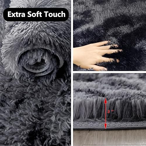 Miniatura 6 de ConCus-T Alfombra de baño gris de pelo sintético, alfombra de baño lanuda suave antideslizante para dormitorio, baño, cama de cachorro, teñido