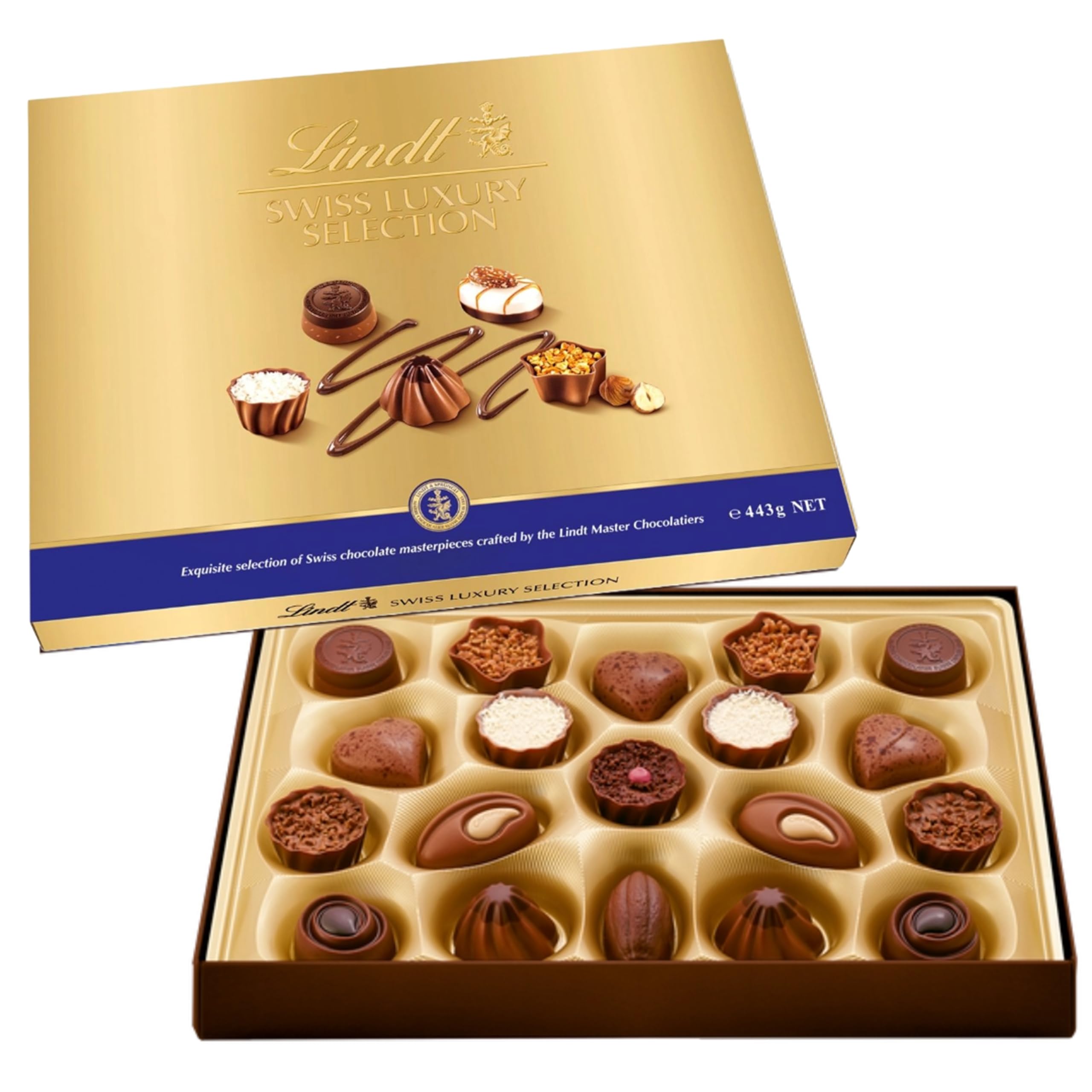 Lindt Swiss Chocolate Gift Box - Luxury Assorted Chocolate Selection Box 193g for Mum Christmas Gifts with Topline Card. Great Sweet Hamper for Secret Santa Gifts or Birthday Gifts for Women