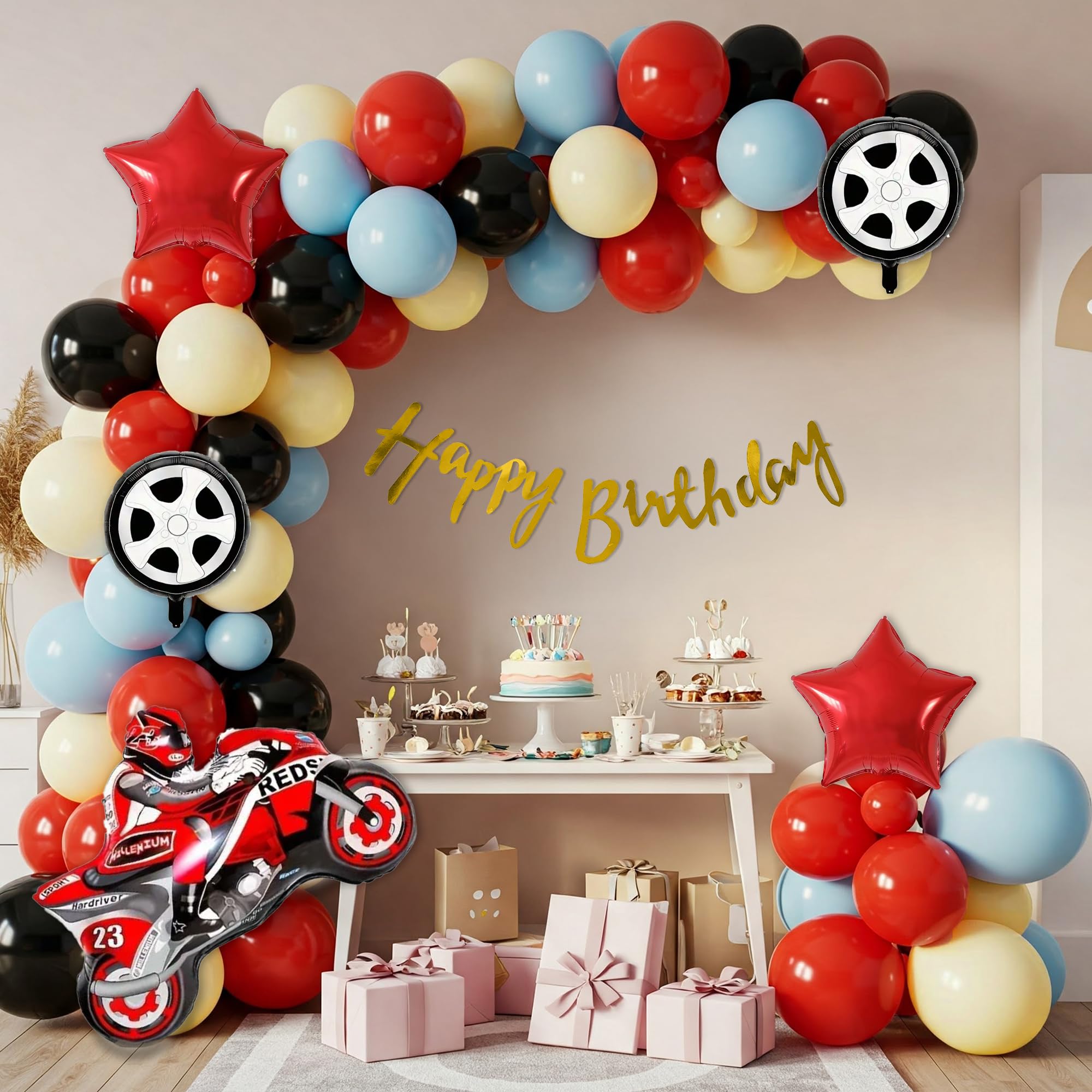 Special You Car Theme Decoration for Birthday Decoration Kit for Boys with Red, Black, Yellow, Blue Metallic Balloons for Decorations, Bike Foil Balloon for Birthday Decor- 55 Pcs-image-44