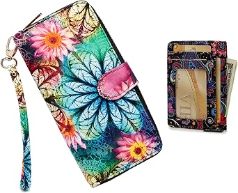 Womens Wallet RFID Blocking Bohemian style Credit Card Zip Around Phone Clutch wallet and credit Card for women YZ-PF