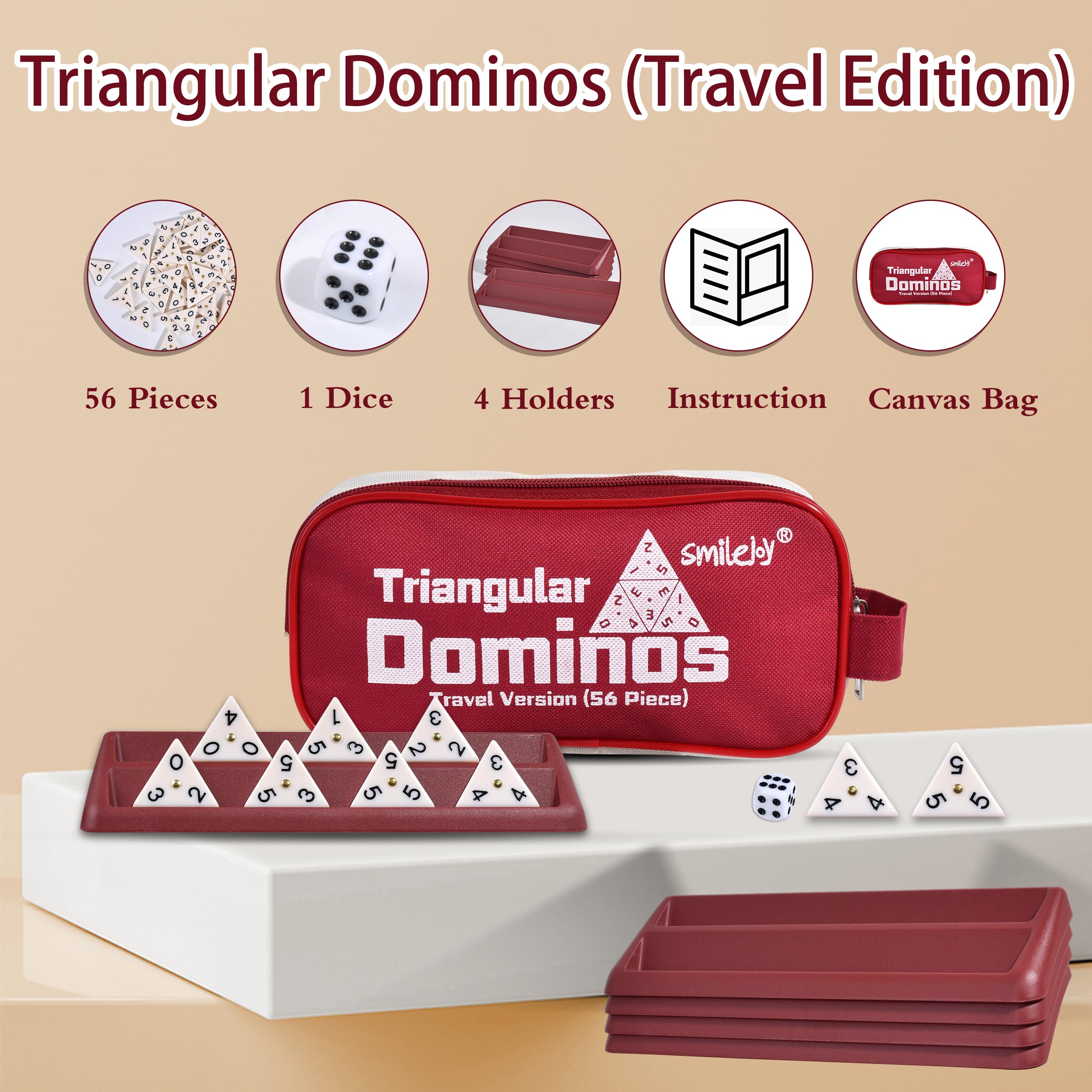 Smilejoy Triangle Domino,Triangular Domino Tiles with Brass Spinners Tabletop Game for Kids Ages 7 and Up, 56 Tiles - Image 3