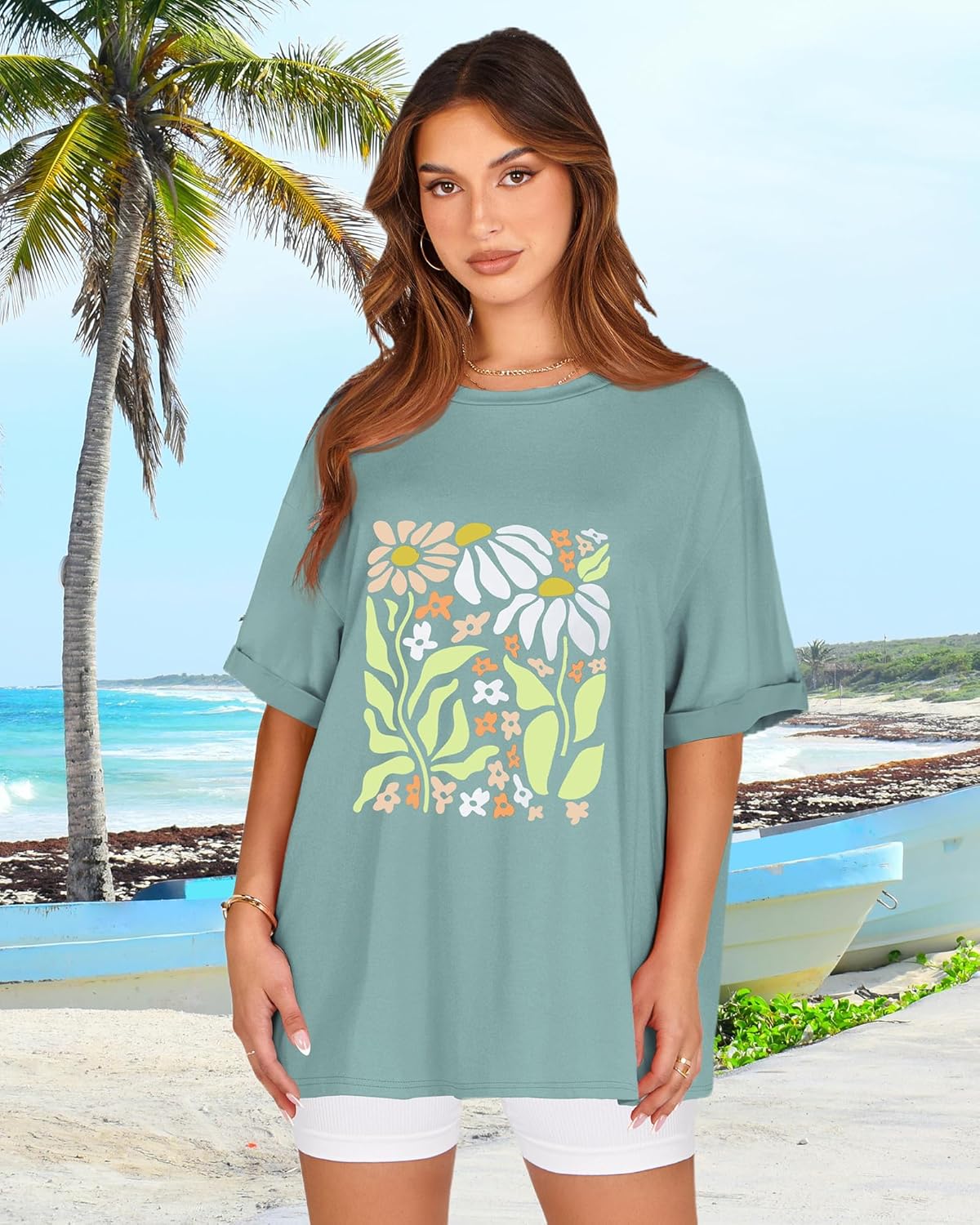 Oversized Tshirts for Women Summer Short Sleeve Casual Basic Tee Tops Loose Fit Shirts - Image 2