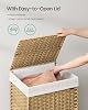 Cesto para ropa con tapa, 120L, con ruedas, ratán sintético, forro extraíble, color natural 5