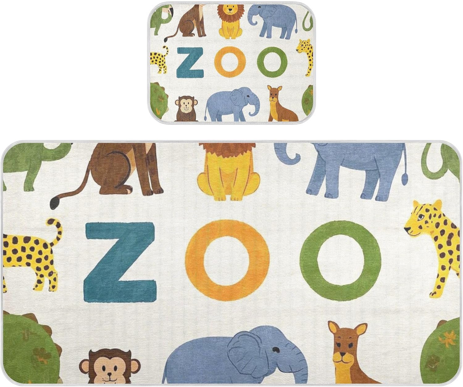 Cartoon Animal Elephant Lion Zoo Cooling Baby Bed Mattress Protector 28" x 52" Reusable Pads for Bed Washable for Baby&Toddler