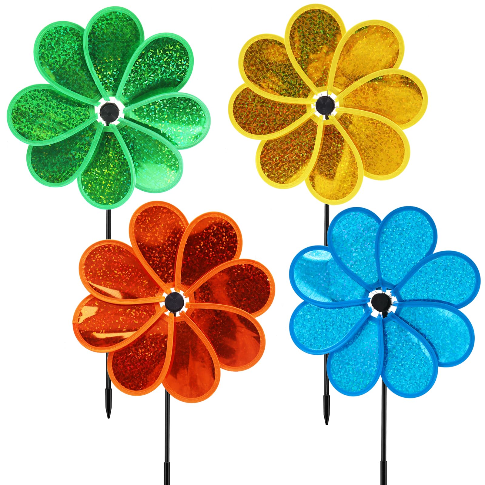 【ちぃ♡garden*・】② Amazon.com: 4PCS Flower Wind Spinner Sparkly Lawn Pinwheel