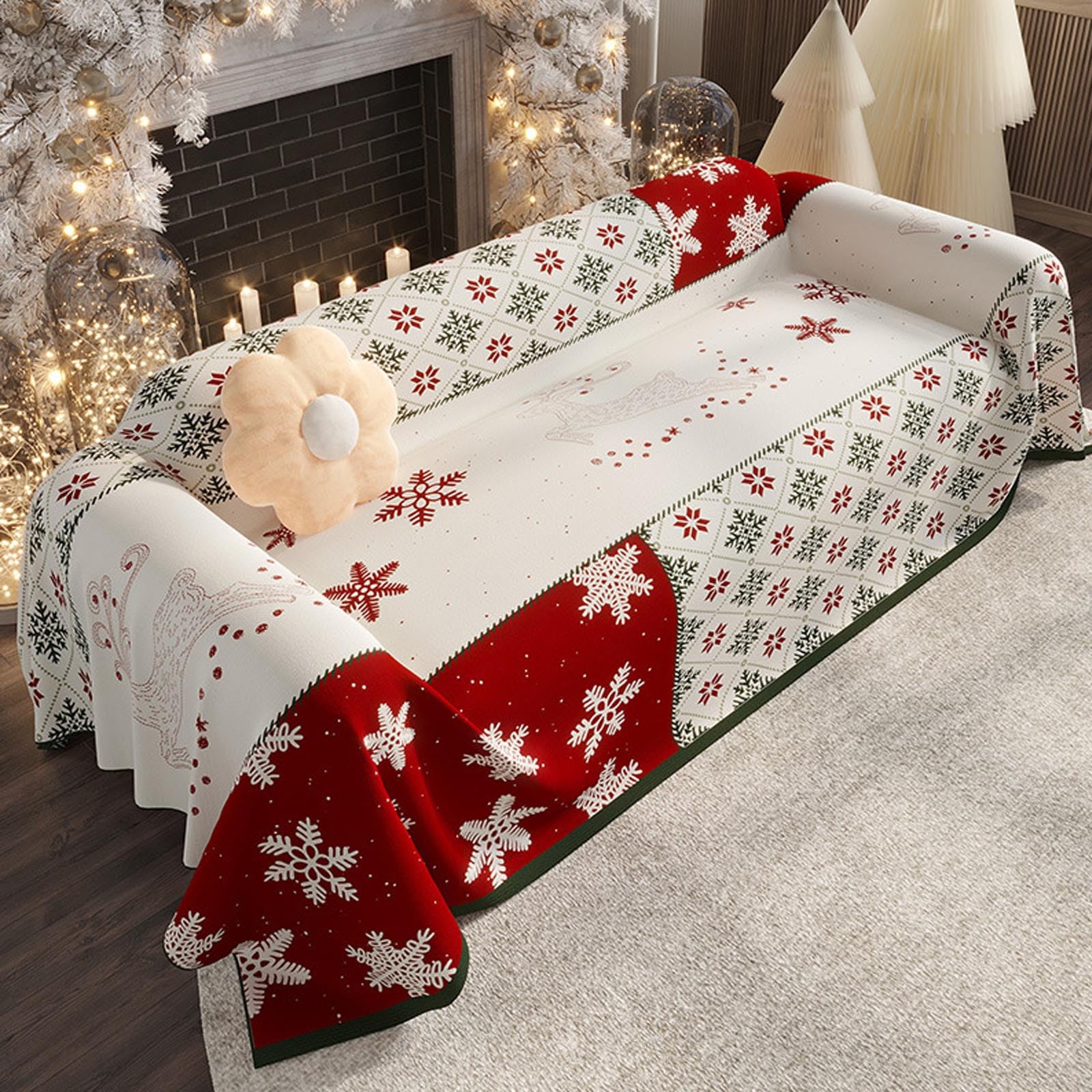 Housse de canapé de Noël pour recevoir vos proches dans un salon festif et chaleureux
