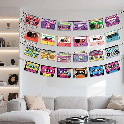 Miniatura 2 de 4 pancartas de cinta de casete, cintas de casete de radio duraderas, divertidas decoraciones retro de los años 80 adecuadas para decoración de