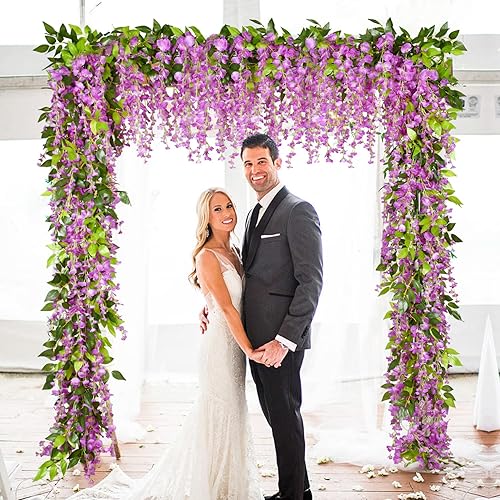 Miniatura 5 de Fomlily Paquete de 4 guirnaldas de flores de glicina artificial flores de 66 pieshebra viñas de seda flores colgantes para boda arco fiesta