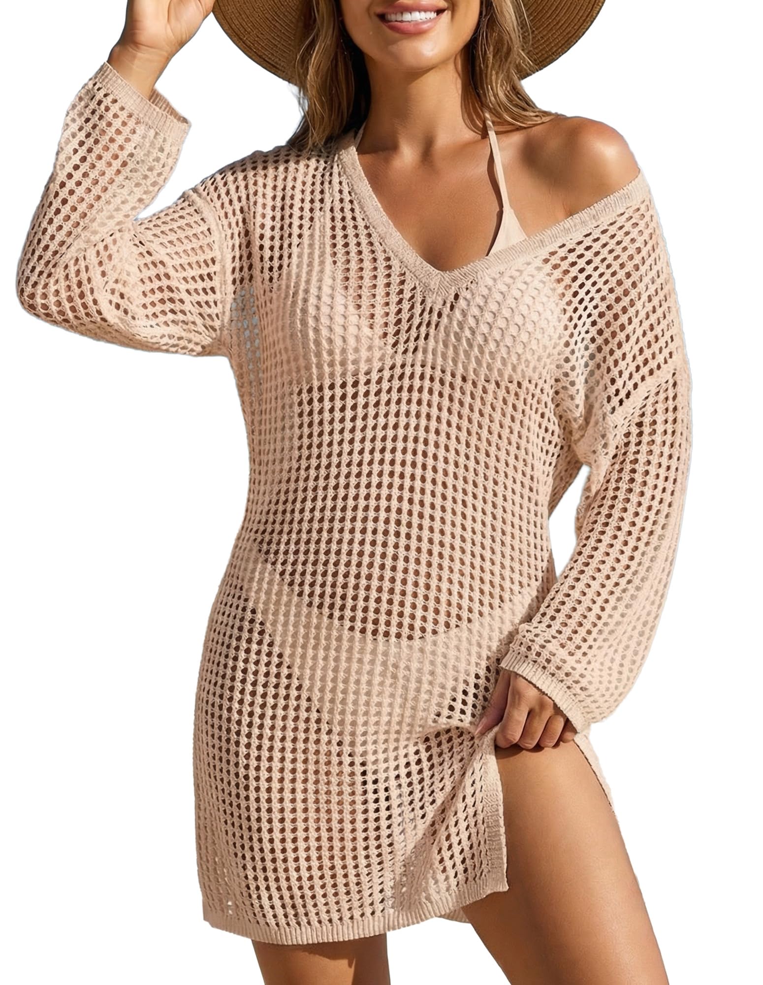 SOCIALA Crochet Long Sleeve Cover Up