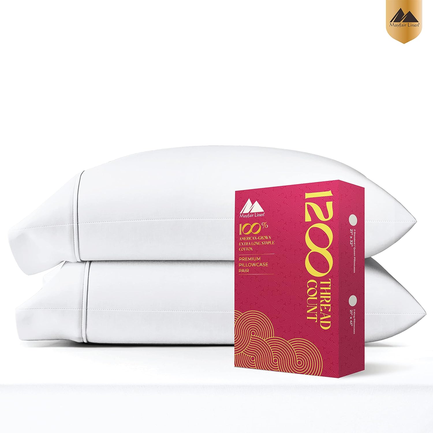 Mayfair Linen 1200 TC Bright White Queen Pillowcase Set of
