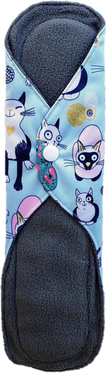 Aslana 6-Pack Reusable Cloth Menstrual Pads Sanitary Napkins for Heavy & Overnight Flow (L, Cat Light Green)