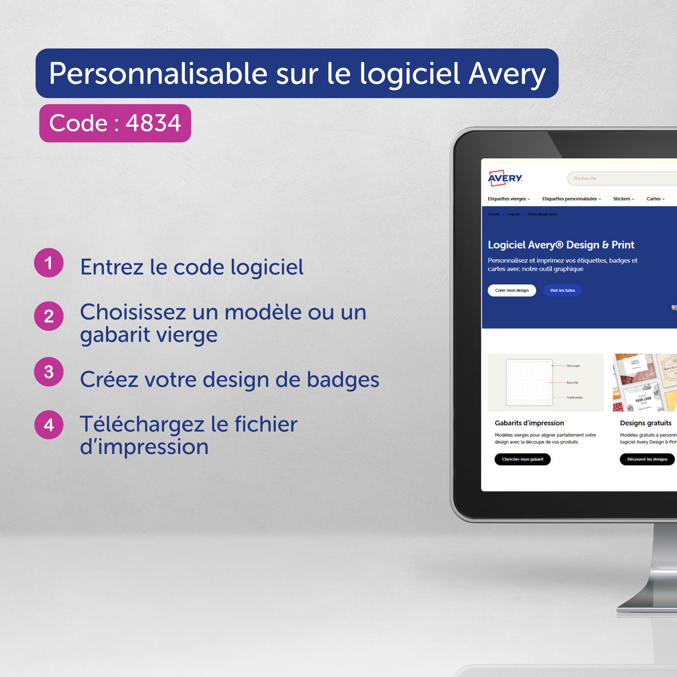 AVERY – 50 Pochettes Porte-Badges Format A6 en Plastique Transparent avec 52 Inserts Microperforés Imprimables – 105 x 148 mm – Compatibles avec Impression Laser et Jet d’Encre