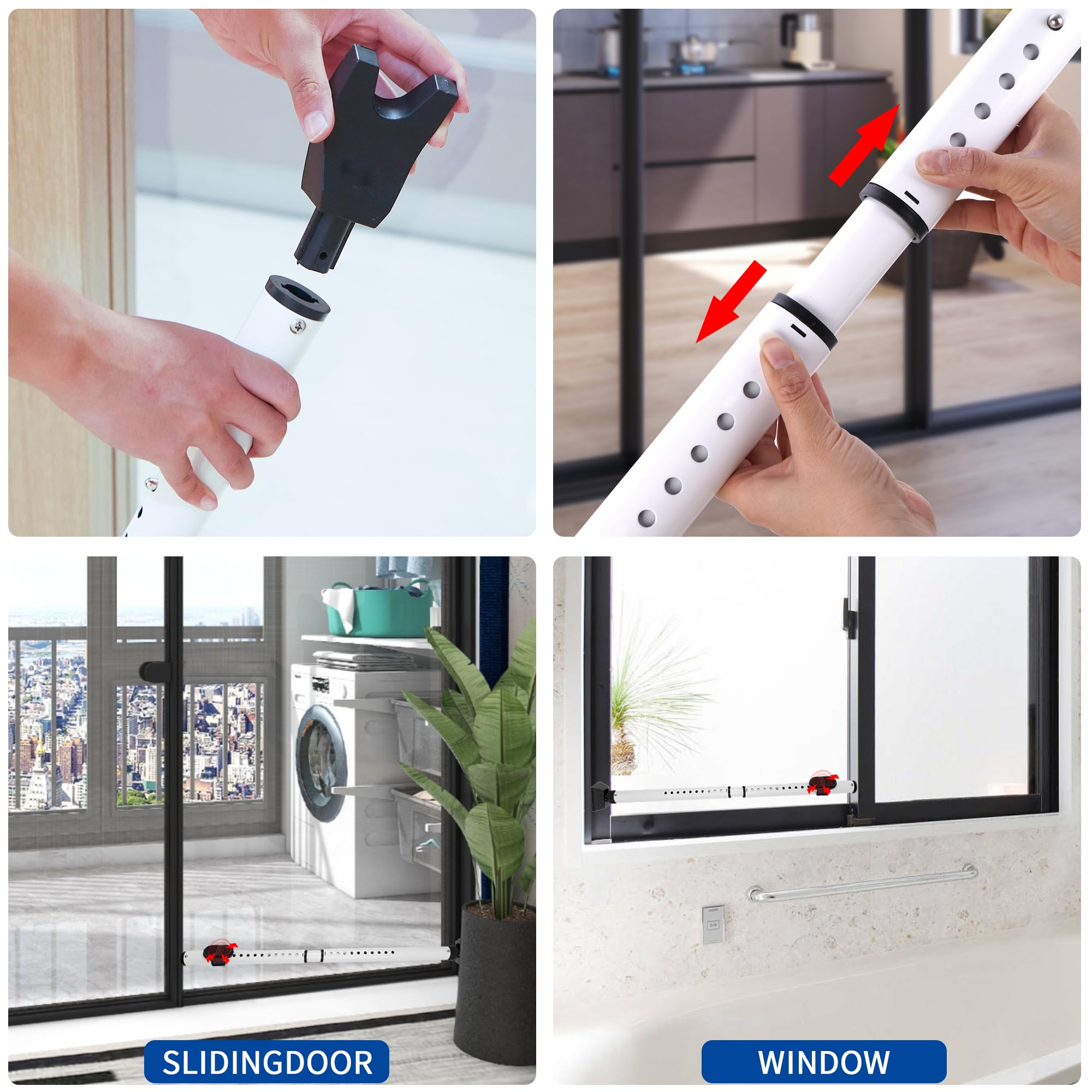 Gulrear Barra De Seguridad Para Ventanas Y Puertas De Apartamentos, Barra De Seguridad 2 En 1, Resistente Para Puerta De Viaje, Ajustable De 28 A 45 Pulgadas, 400 Libras, A Prueba