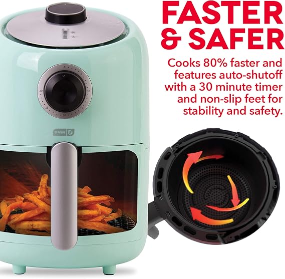 Dash Compact Air Fryer - Healthy Cooking with Auto Shut-Off Feature, Adjustable Temperature Control & Nonstick Fry Basket - Has AirCrisp Technology - 2 Quart - Aqua