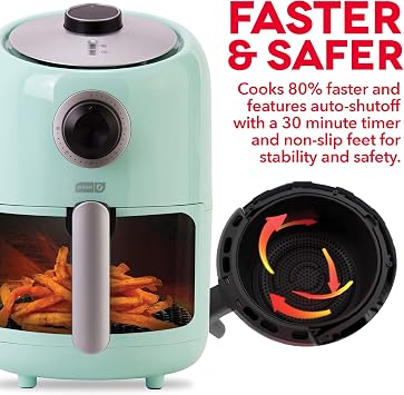 Dash Compact Air Fryer - Healthy Cooking with Auto Shut-Off Feature, Adjustable Temperature Control & Nonstick Fry Basket - Has AirCrisp Technology - 2 Quart - Aqua