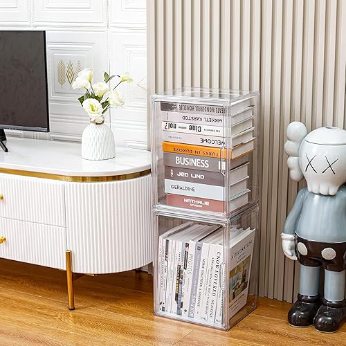 Miniatura 7 de FABROK 2Pcs Clear Book Storage Organizer Box, Plastic Stackable Book Display Case with Magnetic Door, Assemble Storage Showcase for Toy Dolls,