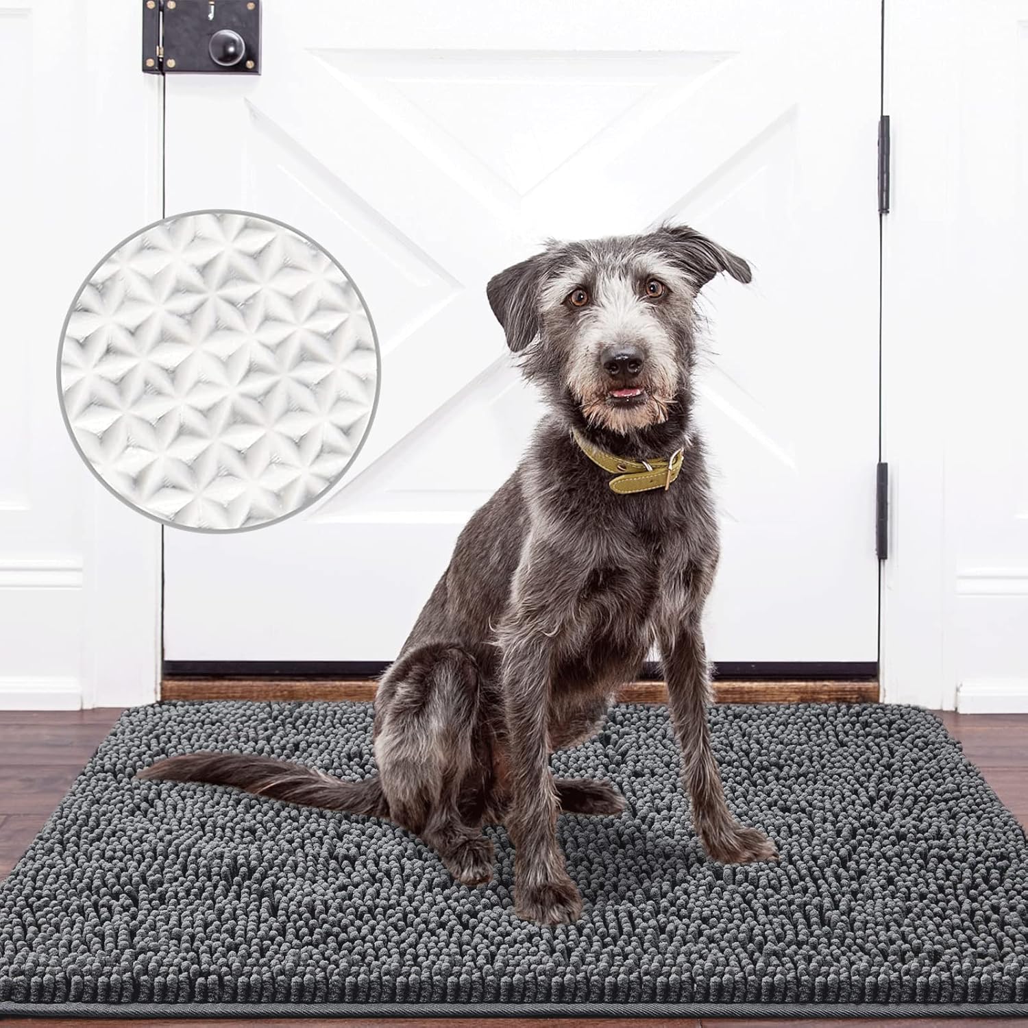 Ompaa Indoor Door Mat Entryway Rug Traps Mud and Dirt, Super Absorbent Doormats for Muddy Shoes Dog Paws, Non Slip Welcome Floor Mats for Home Front Back Door, Patio, Garage, Entrance, 32x20 Grey Solid Grey 32" x 20"