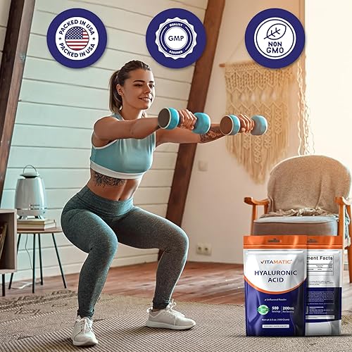 Miniatura 7 de Vitamatic Polvo de ácido hialurónico 200 mg - Apoya el tejido conectivo y las articulaciones saludables saludables - Promueve una piel saludable y