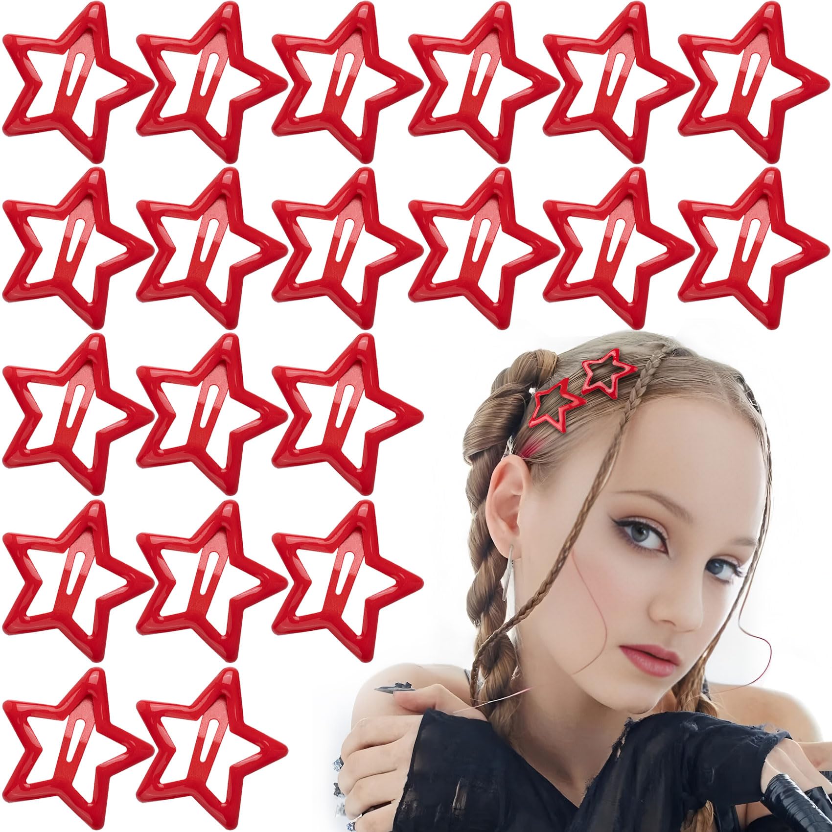 Alpinleux 20 Pcs Red Star Hair Clips, Fashion Non-Slip Star Clips, Metal Snap Stars Clips Hair, Stars Hair Barrettes Accessories for Women (1.18"/3cm)