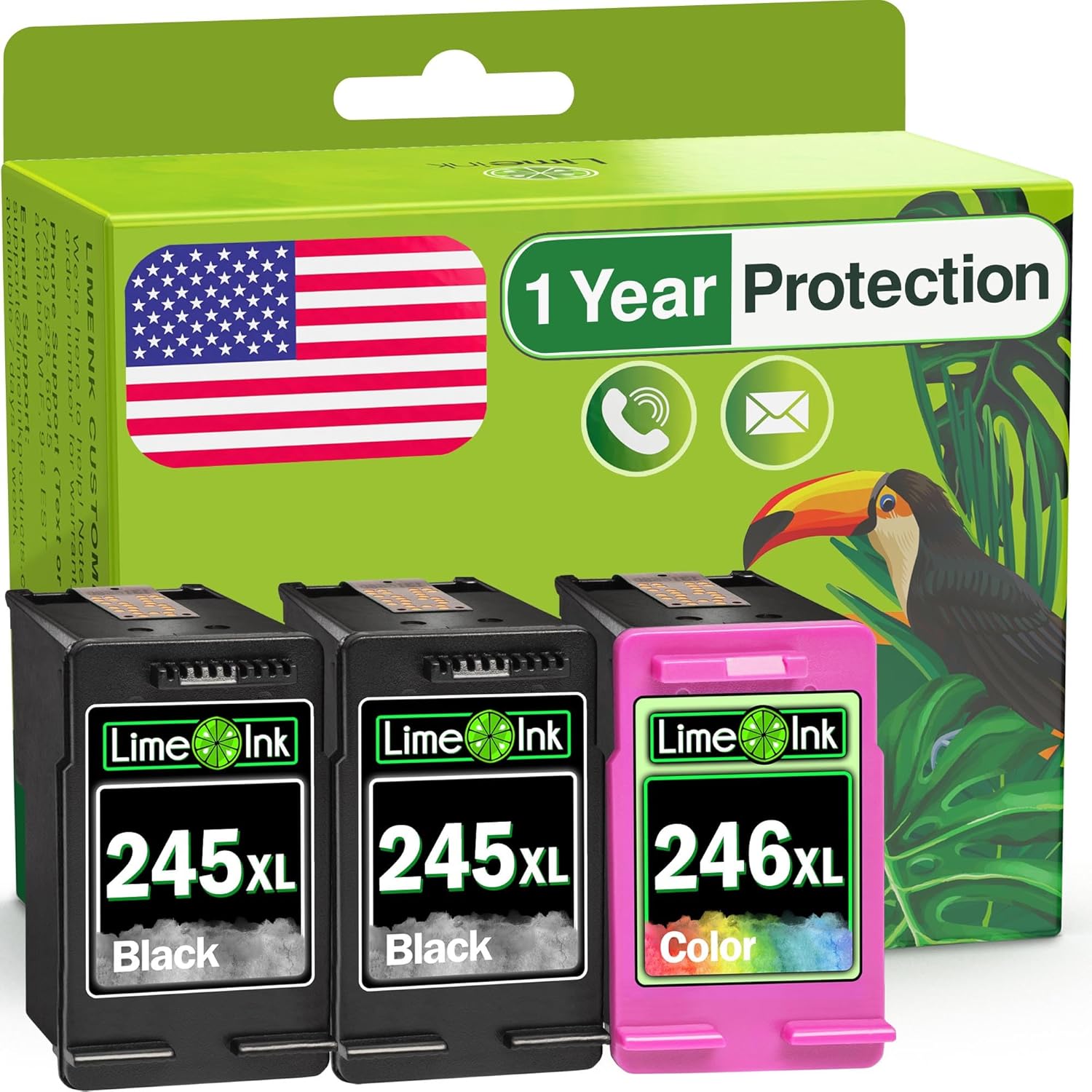 Limeink 3 Remanufactured Ink Cartridges Replacement for Canon 245xl Ink Cartridge for Canon 245 and 246 MG2522 Printer Cartridges 245 XL Black Cartridge 246xl Color 2BK1C