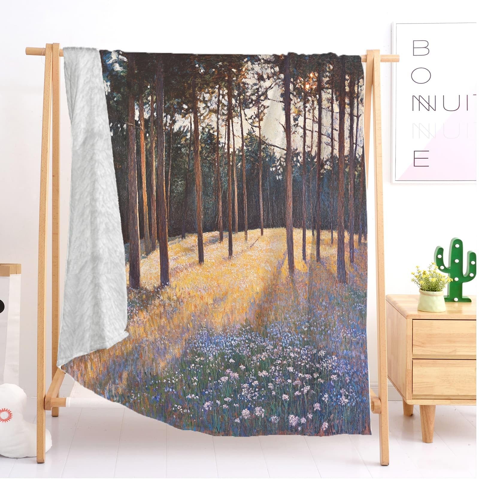 Lekki antystatyczny koc wełniany XXL 180 x 220 cm światło słoneczne dżungla drzewa kwiaty koc flanelowy super miękki zielony na łóżko sofa biuro ochraniacz na kolana łóżko samochód kemping plaża