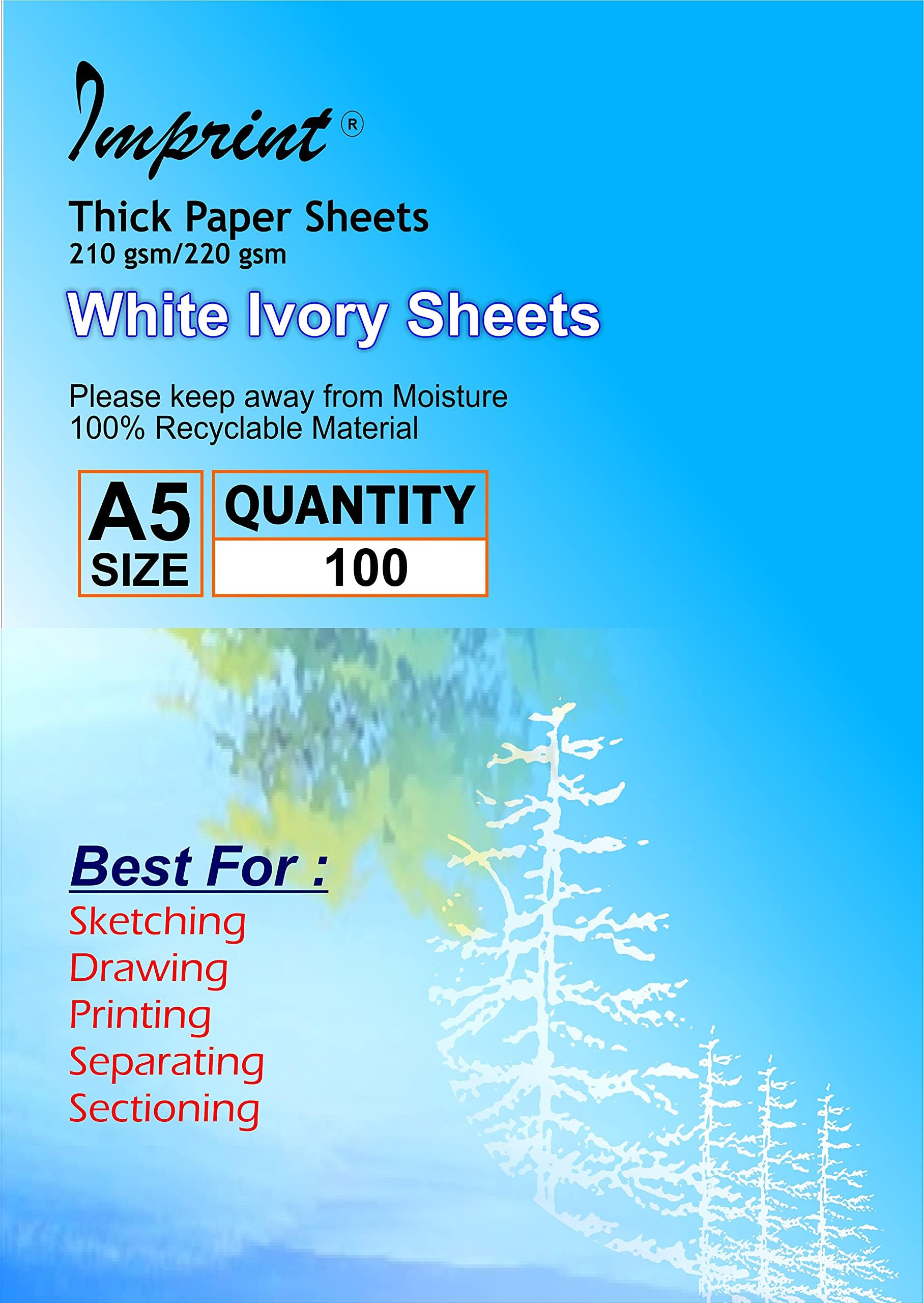 IMPRINT A5 Card Stock White Color, 220 GSM Thick, Pack of 100