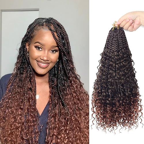 Vista 304 de Goddess Box Braids Crochet Hair With Curly Ends 18 Inch Bohomian Box Braids Crochet Braids 8 Packs 3X Crochet Braids Synthetic Braiding Hair 1B-4-30