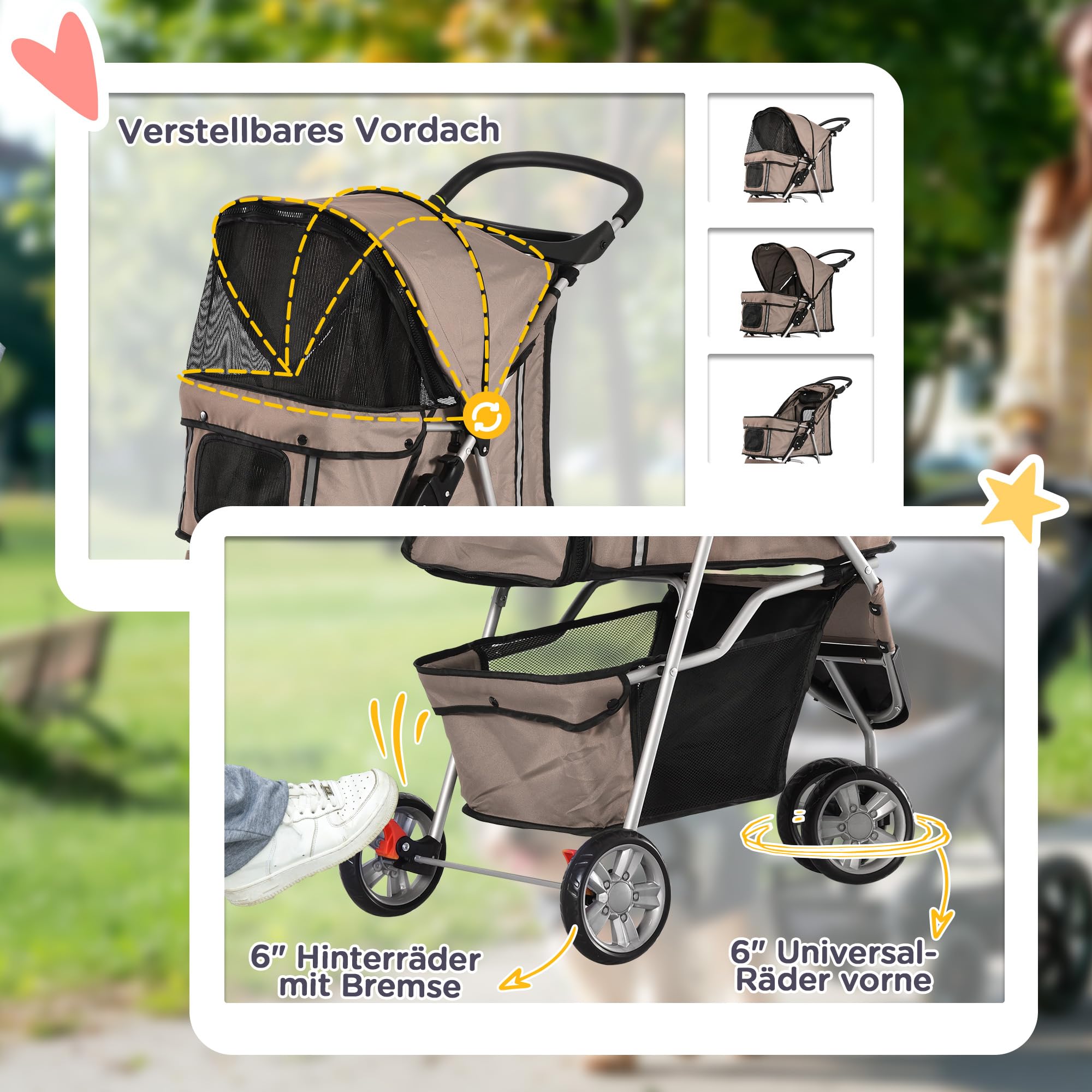 PawHut hondenbuggy hondenkar katten veelkleurig koffiebruin