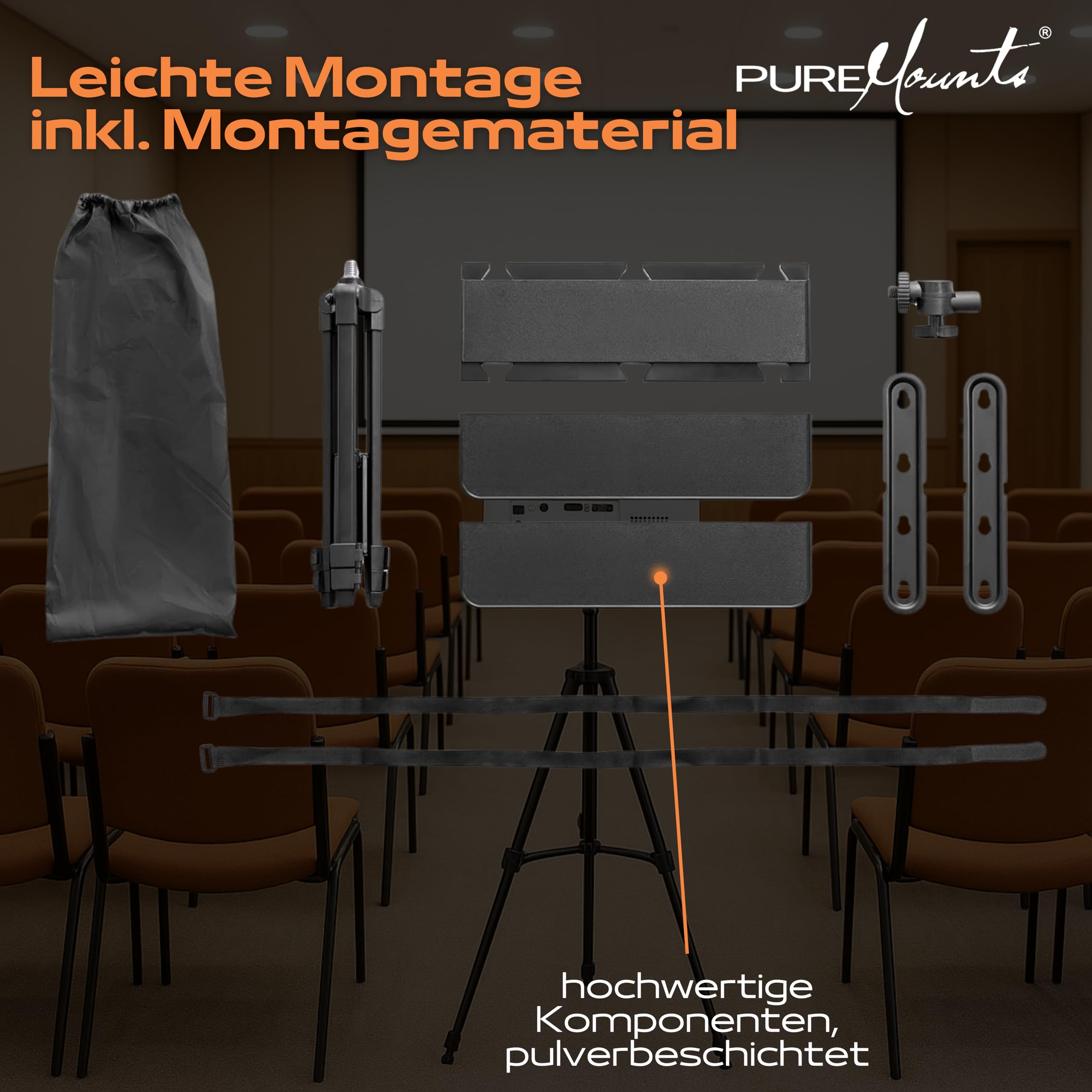 PureMounts® Soporte para proyector, trípode Ligero y Plegable, con Capacidad de Carga de hasta 6 kg, Negro