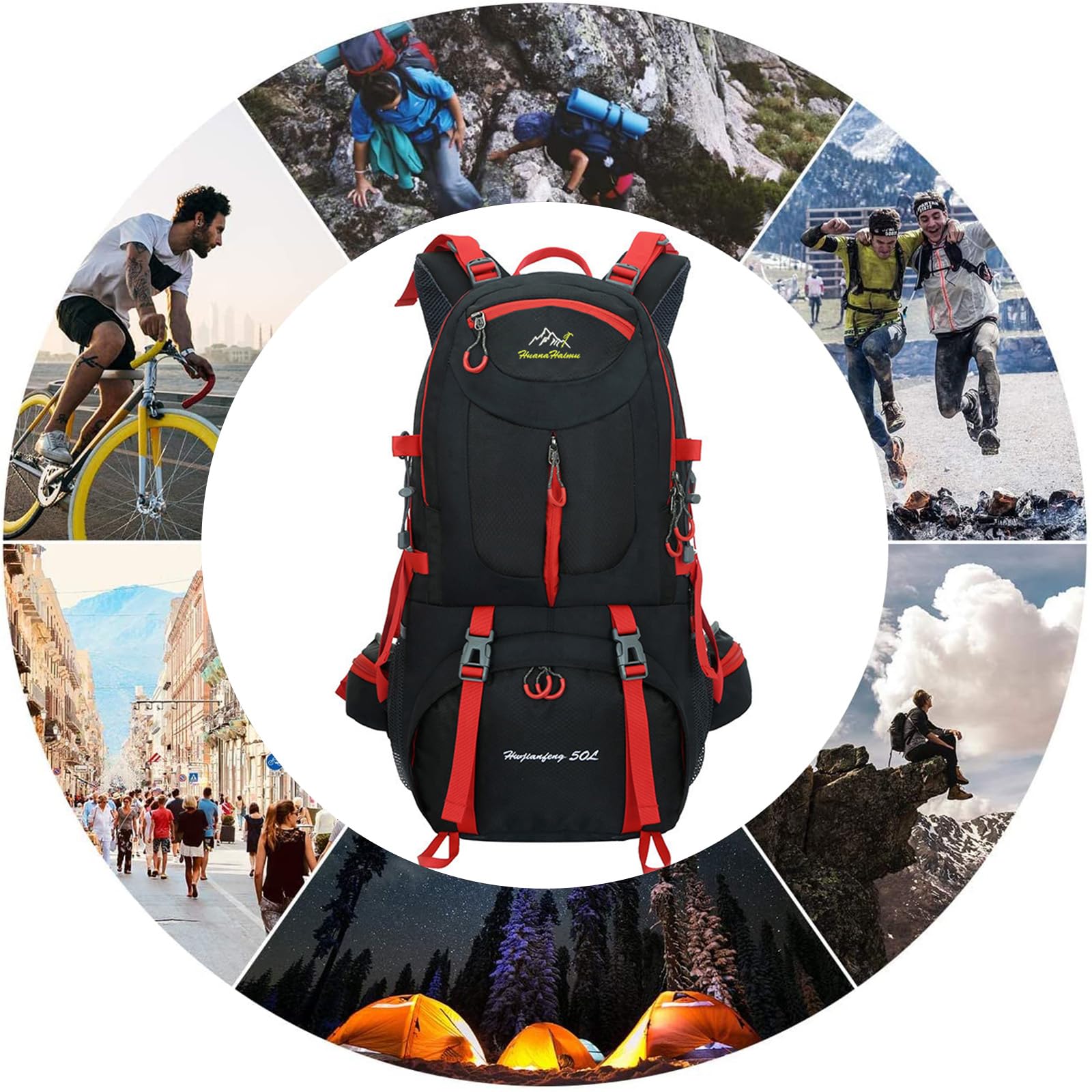 50L Zaino da Trekking Impermeabile Zaino Hiking Backpack per Donna Uomo Campeggio Ciclismo Arrampicata Sport Nero