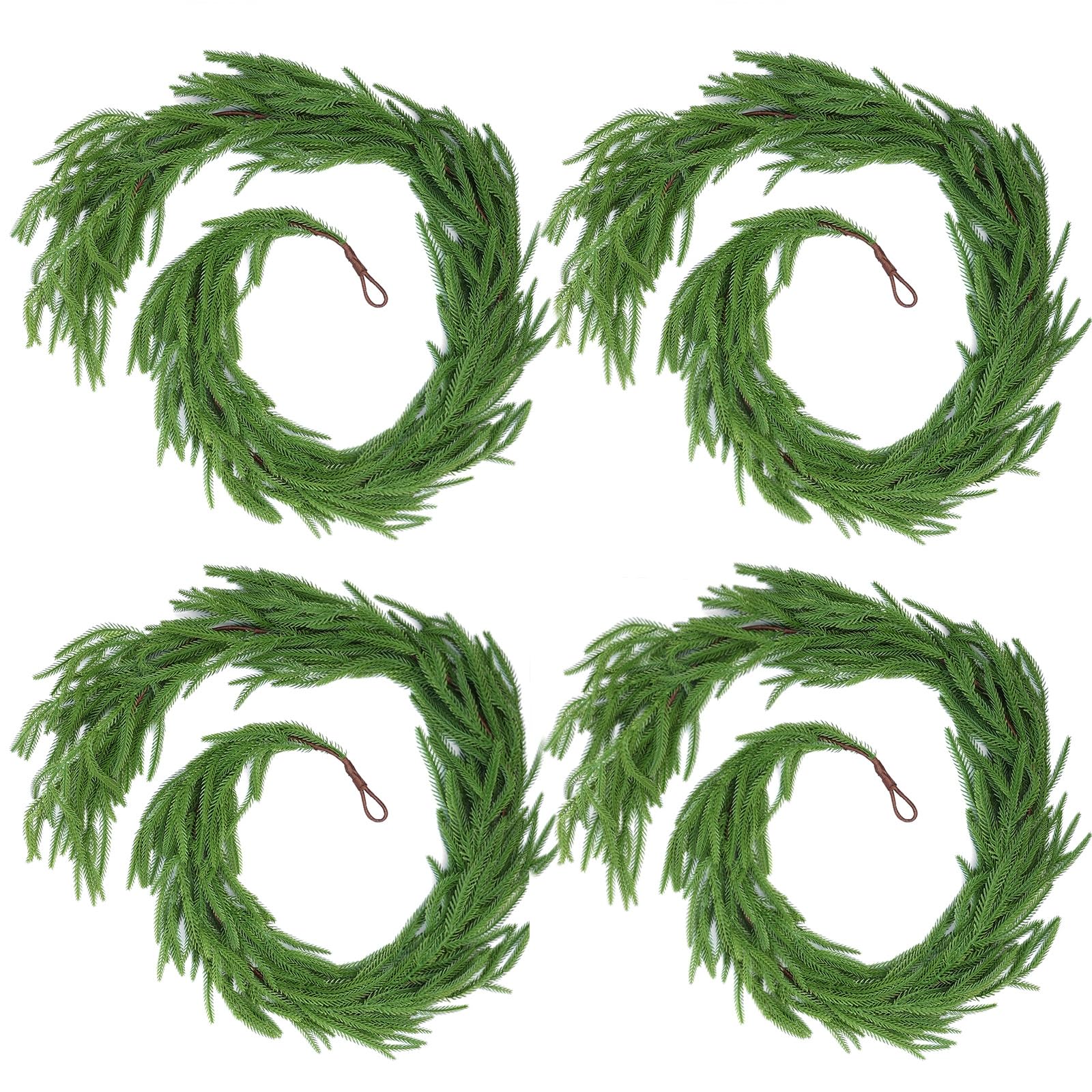 Hananona 4 Pcs 6 Ft Artificial Norfolk Pine Garlands, Real Touch Winter Pine Garland, Green Artificial Greenery Garland for Table, Mantle, Wall, Indoor, Outdoor Christmas Decorations (4, 6 FT)