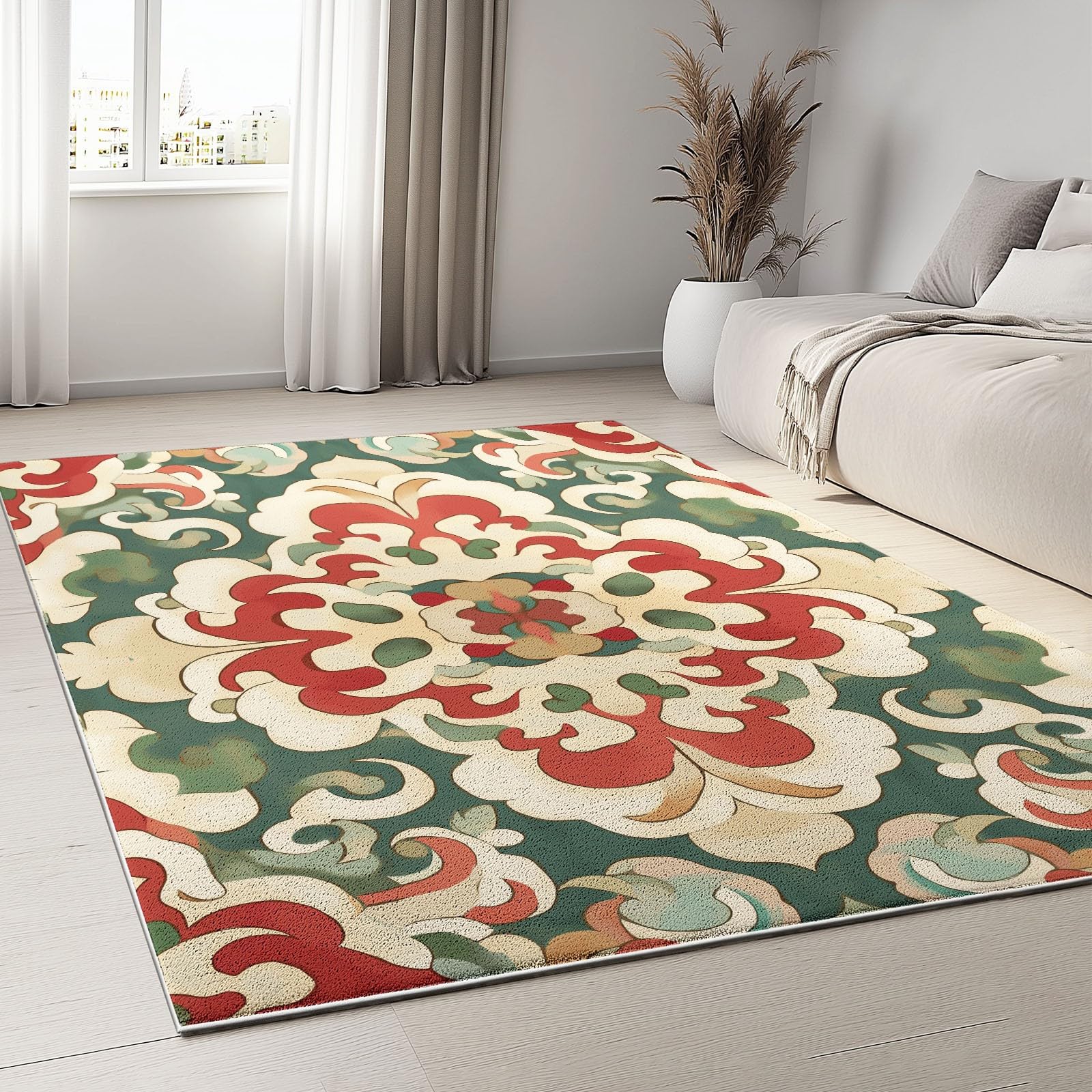 Générique Tapis Lavable en Machine 120 x 180 cm Chine Traditionnel Imprimé Tapis Poils Courts Anti-Poussière – Design Élégant et Antidérapant – Parfait pour Salon, Chambre et Couloir, Couleur