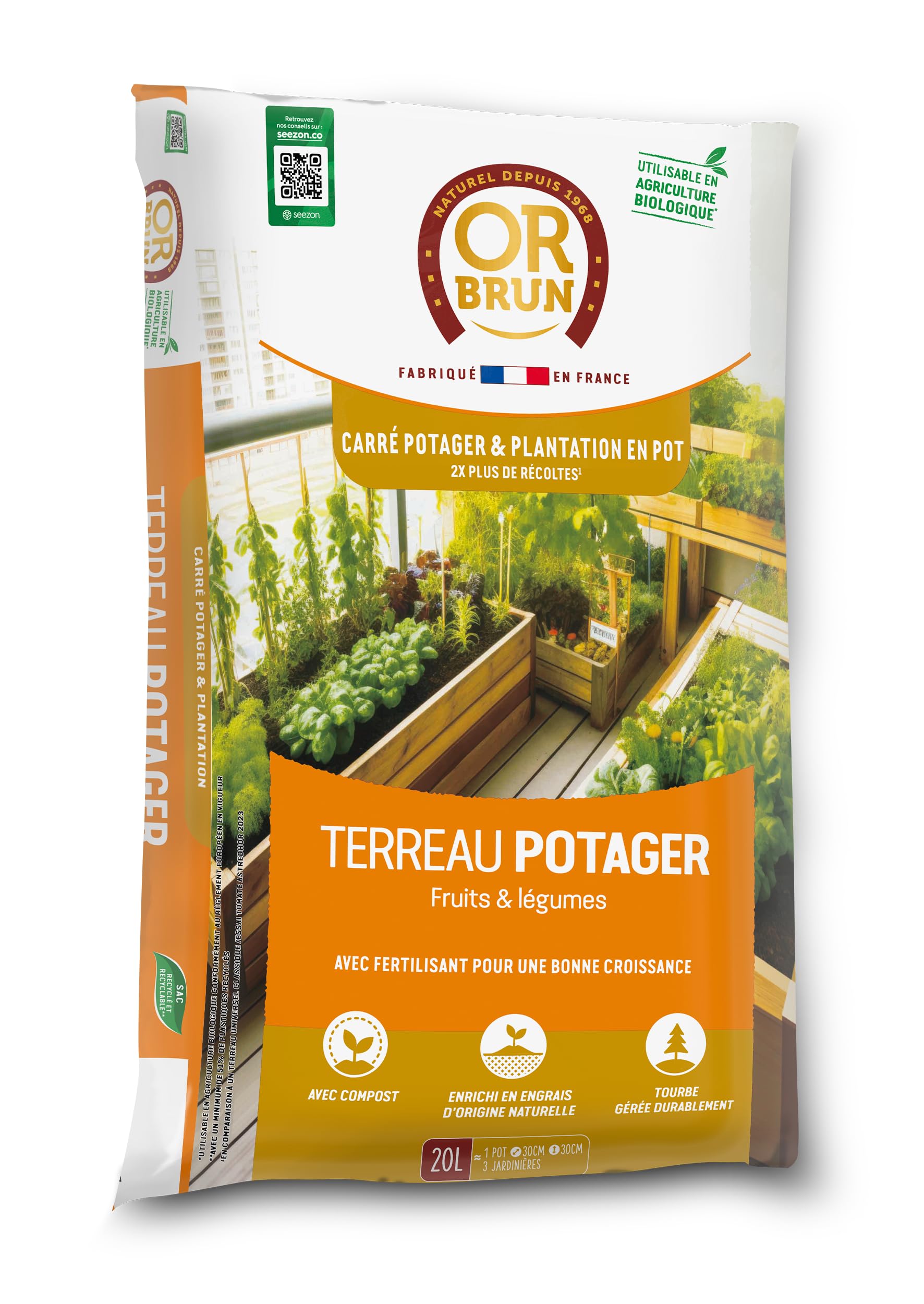Tierra para macetas de huerto Or Brun 20 litros: Duplique sus cosechas en un huerto